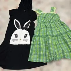 緑色チェック柄ノースリーブワンピース