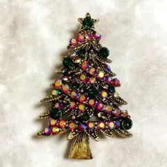 クリスマスツリー　ブローチ　プレゼント　北欧　ラインストーン　アンティーク調