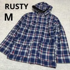 RUSTY ラスティ 毛 チェック柄 フード ジャケット 秋冬 カジュアル M