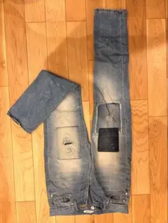 ジエダ JieDa サルエルスキニーデニム レザーパッチ 膝パッチ 白パッチ 