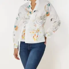 ZARA ラップデザイン　長袖シャツ 鳥と花のプリント