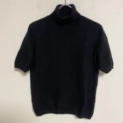 カシミヤ100% 黒 半袖タートルネックニット M