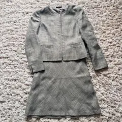 コムサイズム ツイード スカートスーツ M グレー ノーカラー 卒業式 入学式