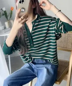 【Java】2wayヘンリーネックボーダーニットプルオーバー