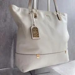 極美品⭐️ローレン ラルフローレン トートバッグ 本革　アイボリー　A4のサムネイル