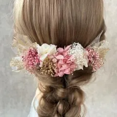 髪飾り♡ヘッドドレス　NO.84 チュールピンクゴールド　ドライフラワー