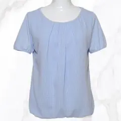 ✨新品✨エニィスィス ギンガムチェック 半袖ブラウス 2/Mパフスリーブ 水色のサムネイル