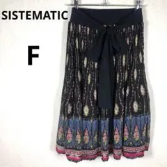 SISTEMATIC F 花柄 シフォン プリーツスカート ウエストリボン 黒