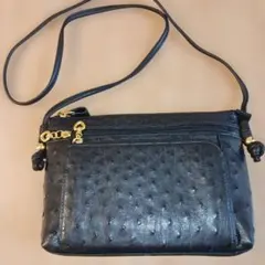 オーストリッチ風 ブラック ショルダーバッグ