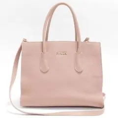 美品FURLA フルラ アミナ ハンドバッグ ショルダーバッグ レザー ピンク系