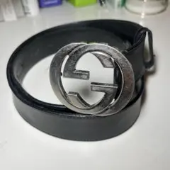 GUCCI ブラックレザーベルト ダブルGロゴ
