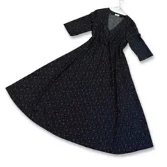 美品 メイルパリ 花柄ロングワンピース モスグリーン Vネック Aライン 春 夏