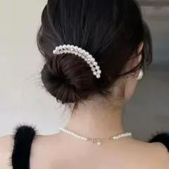 華やか✨かんざし パール ラインストーン ヘアコーム アーチ型 ピンクゴールド