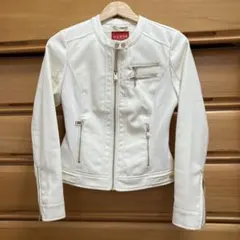 GUESS ホワイト ジップアップジャケット　XS ノーカラー
