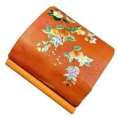 ユ93未使用名古屋帯 刺繍　正絹 椿　着物帯　仕立て上り　美品