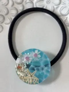 レジン ヘアゴム ブルーフラワー パールリボン ドライフラワー - メルカリ