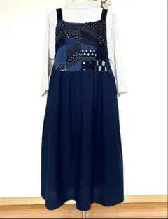 着物リメイク絣パッチワーク キャミソールジャンパースカート