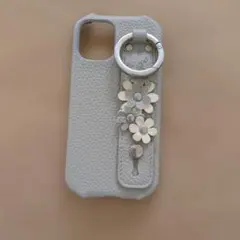 フラワー装飾付きグレーiPhone12mini