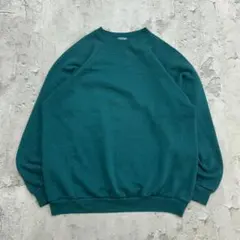 スウェット　無地　トップス　長袖　古着　ブルーグリーン　M