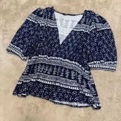 【ZARA 】ネイビー 花柄 五分袖 チュニックのサムネイル