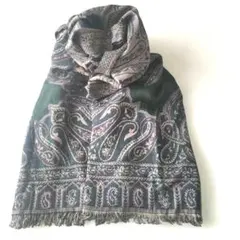 インド製　モスグリーン　エスニックなペイズリー柄ショール　ユニセックス