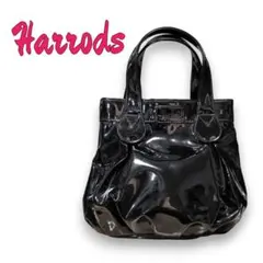 ハロッズ Harrods トートバッグ ブラック / 手提げ エナメル 黒