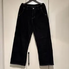 ブラック ワイドレッグデニムパンツ