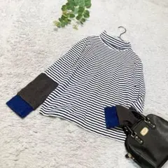 studio CLIP 長袖カットソー　ハイネック　ボーダー　S相当　ドッキング