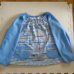 電車柄 幼稚園用スモック 青色　110cm