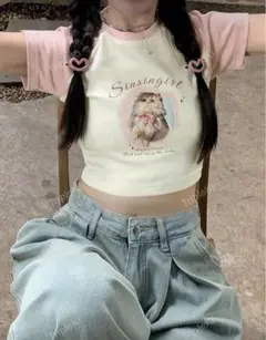 Tシャツ SHEIN クロップド ねこ