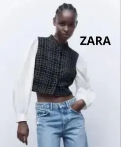 ZARA コントラストコンビ　ツィードブラウス新品未使用