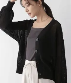 グローバルワーク 洗えるドライメッシュカーディガン ブラックラメ M
