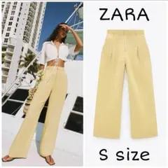 ZARA　リネンブレンド　ワイド　パンツ　Sサイズ　イエロー