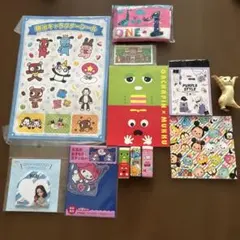 明治キャラクターシール　ツムツム　ガチャピン　メモ帳　消しゴム　文具まとめセットのサムネイル