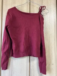 オフショルダー リブニット 長袖 ボルドー