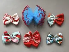 《529》七五三　髪飾り　ヘッドドレス　着物リメイク　水色赤　アンティーク