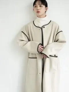ノーカラーパイピングガウンコート AUNTMARIE'S