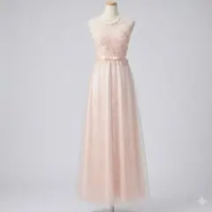 花柄アップリケ ロングドレス ピンク XS 演奏会 パーティー 結婚式 二次会のサムネイル