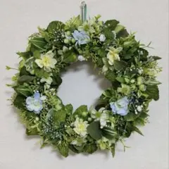 グリーン×ブルーのナチュラルリース＊ボタニカル＊お部屋・玄関に