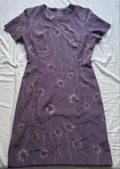 紫色 花柄刺繍 チャイナドレス風ロングワンピース