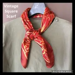ヴィンテージ スカーフ 総柄 アラベスク オーナメント レッド
