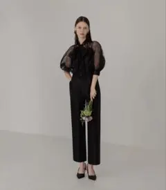 【LEJA】ドット柄スパンコールパフスリーブボレロオールインワンドレス