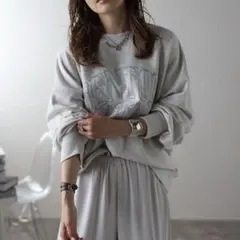 ラス①✳️Bonjour Sagan 白抜きカレッジロゴ刺繍BIGスウェット　グレ