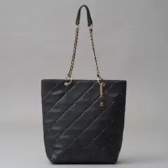 NICE CLAUPキルティング スタッズ トートバッグ レザー ブラック