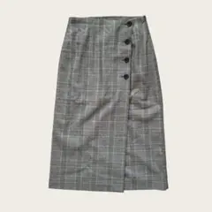 ユニクロ チェック ナロー 膝下丈 スカート S 灰 茶 黒 ポリエステル