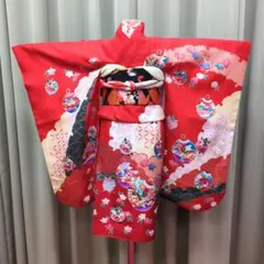 七五三 女の子　3歳　セット　着物　帯　赤　黒　帯