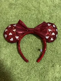 ディズニー　ディズニーランド　シー　赤いハート柄　カチューシャ