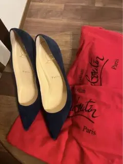 【未使用】Christian Louboutin ネイビースエードパンプス