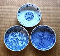 【皿】青白い花柄の皿 3枚セット★