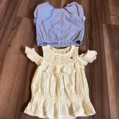 110センチ　プティマイン　アプレレクール　ストライプとイエローの半袖トップス